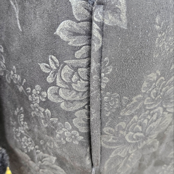 Dennis Basso Madison Avenue Jaquard Floral Print Faux Shearling Coat Hood Black - Picture 7 of 10